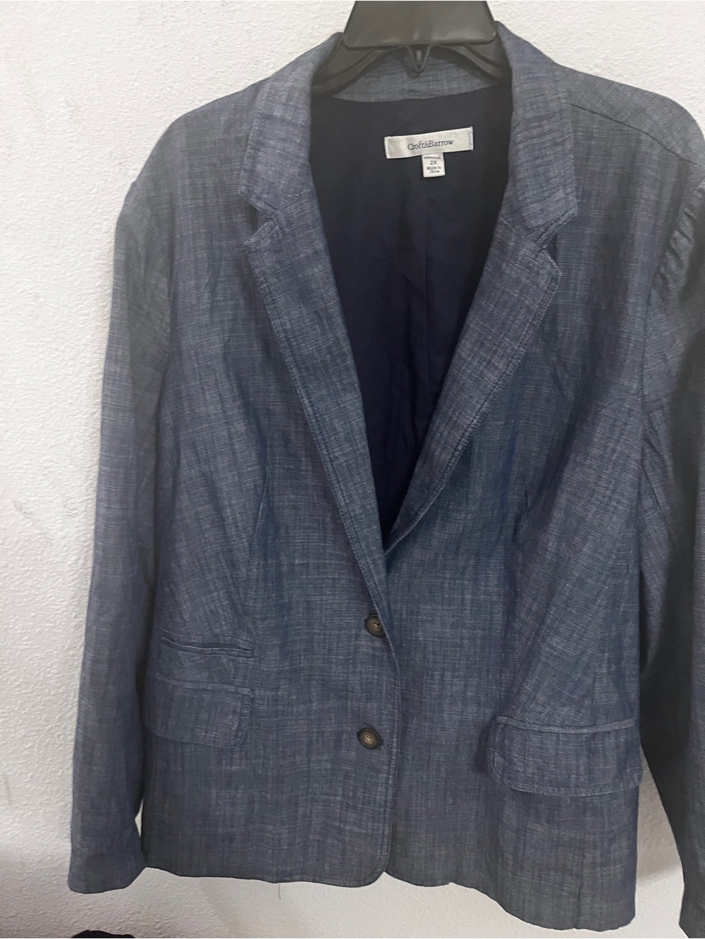 Croft & Barrow Women’s 2X Blue Chambray Cotton Blazer Jacket Plus Size Casual Ca